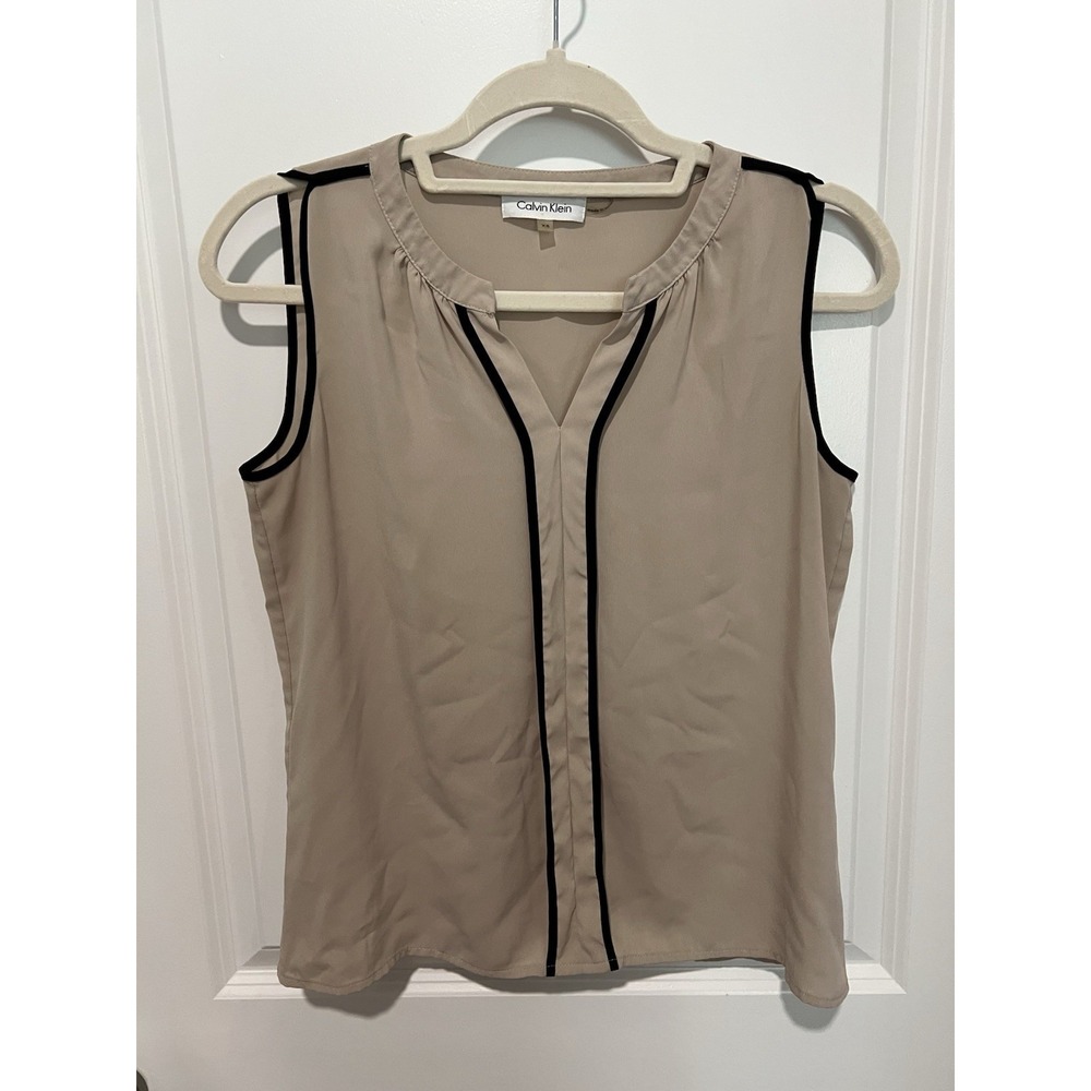 Calvin Klein Womens Tank Top Sleeveless Blouse Light Tan Size XS Semi Sheer